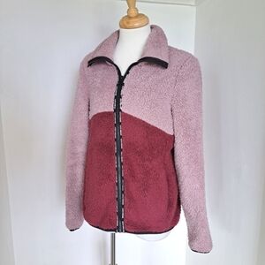 Lucky brand | Pink blocked color sherpa zip up turtleneck womens sweater